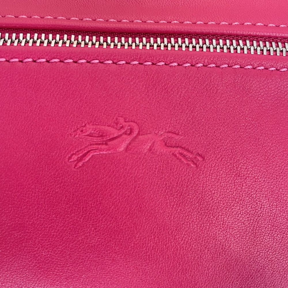 Longchamp Le Pliage Cuir Pouch Candy PINK lambskin leather Made in France - Picture 8 of 12